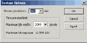 Диалоговое окно Texture Options