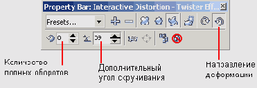 Панель атрибутов инструмента Interactive Distortion для деформации скручивания